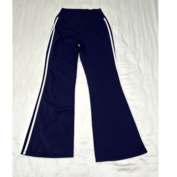 Halara Womens Navy Blue Athletic Flare Leggings Track Pants Side Stripe Medium - Picture 1 of 6